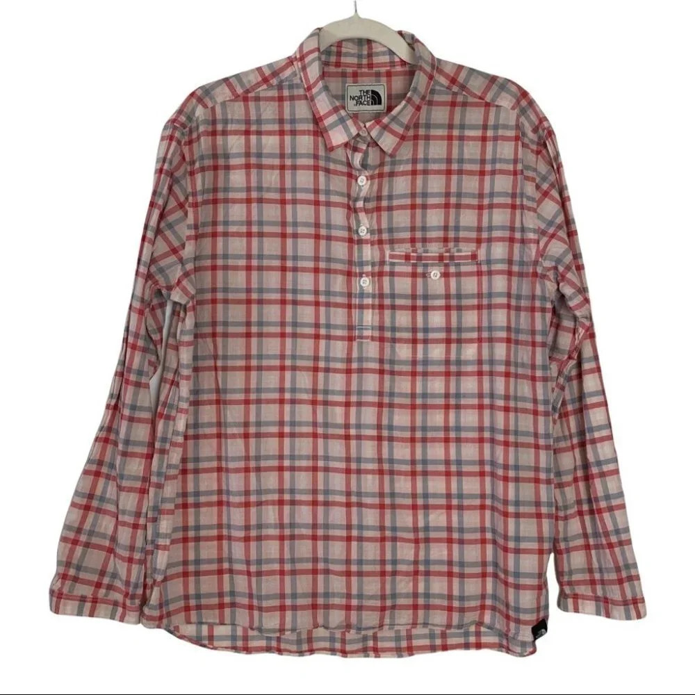 The North Face Plaid 1/2 Button Pullover Shirt Size Women’s Large Organic Cotton
